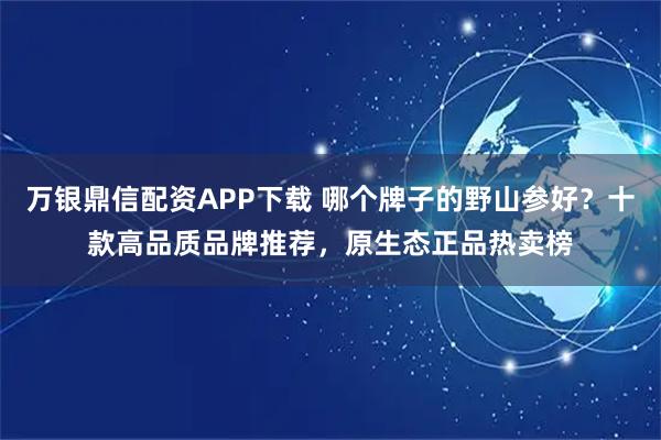 万银鼎信配资APP下载 哪个牌子的野山参好？十款高品质品牌推荐，原生态正品热卖榜